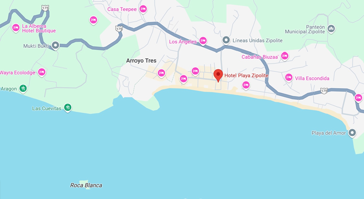 hotel_playa_zipolite mapa y ubicación de hotel playa Zipolite en Oaxaca