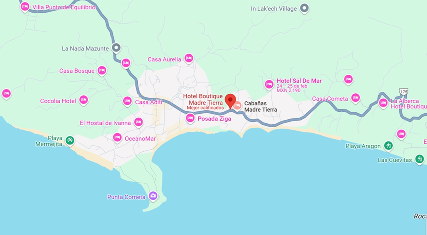 mapa y ubicación de Hotel Madre Tierra en Mazunte Oaxaca