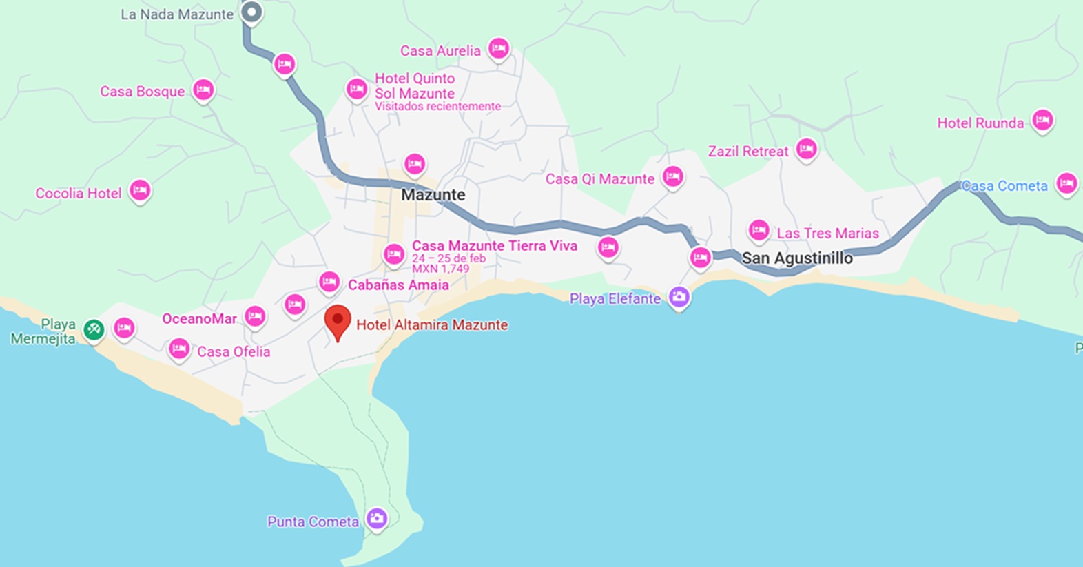 mapa y ubicación de Hotel Altamira en Mazunte Oaxaca