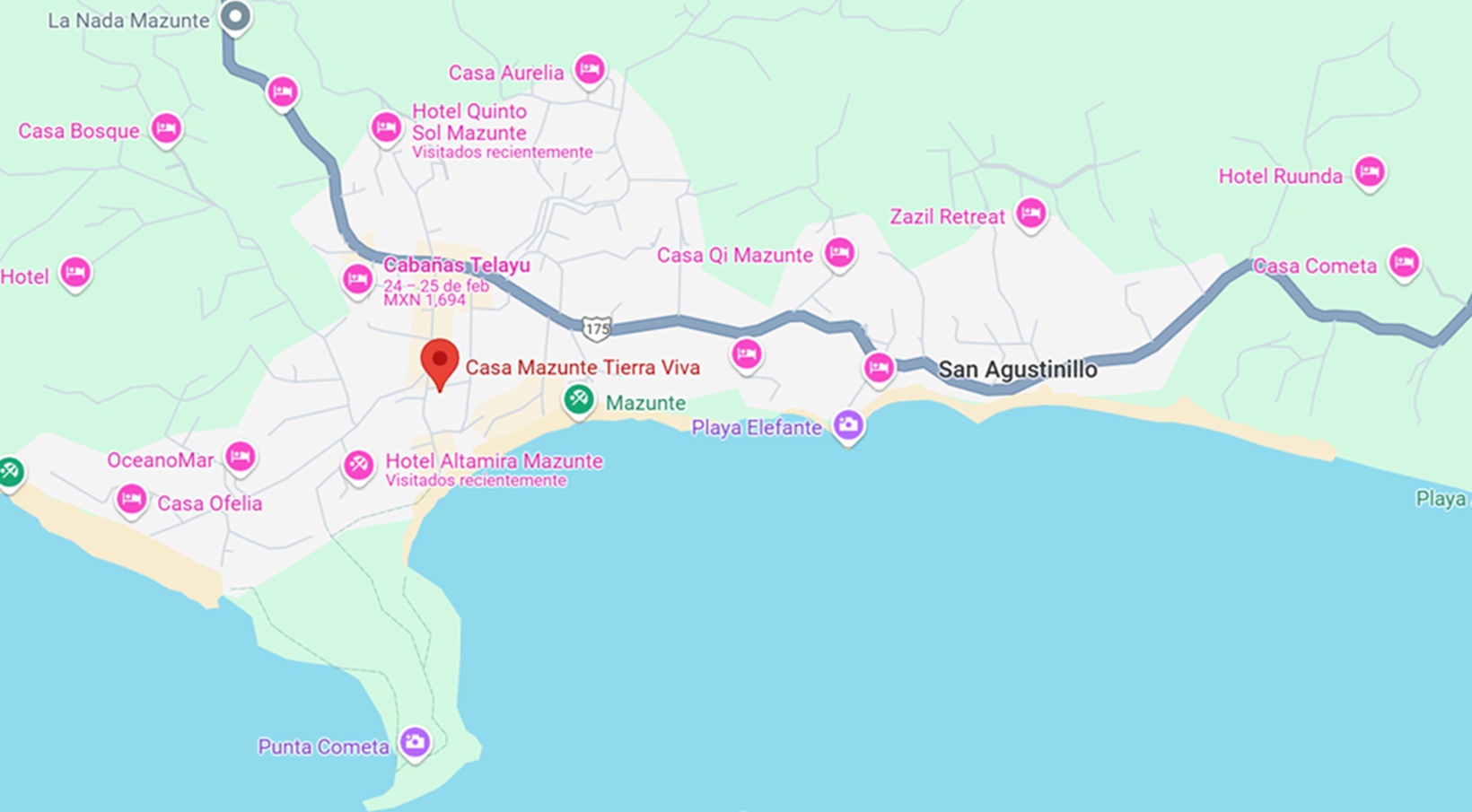mapa y ubicación de hotel Casa Mazunte Tierra Viva en Oaxaca