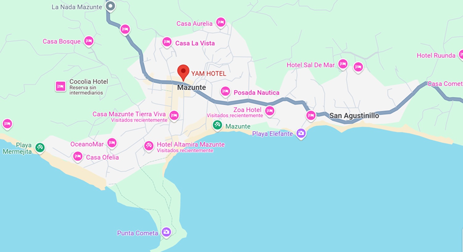 mapa y ubicación de hotel Yam en Mazunte, Oaxaca 