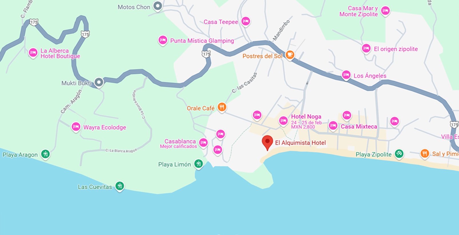 mapa_alquimista_hotel mapa y ubicación de hotel Alquimista en Zipolite, Oaxaca