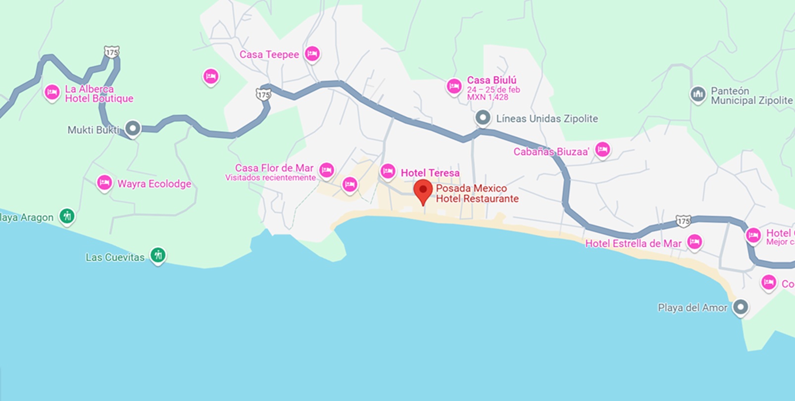posada_mexico_mapa mapa y ubicación de hotel posada México en Zipolite Oaxaca